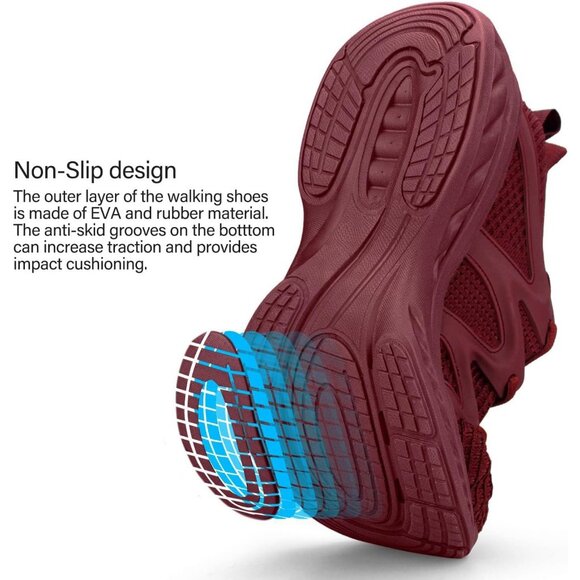 Women's All Red Lightweight Walking Workout Tennis Gym Non Slip Sneakers Shoes - Picture 4 of 6